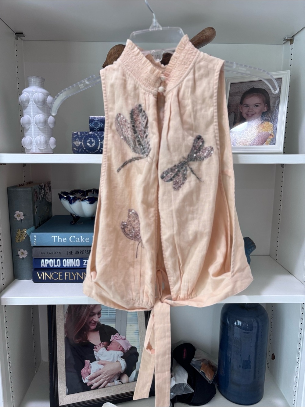Free People "The Garden" top smocked mock neck sequin dragonfly embroidery S - Picture 8 of 10